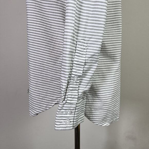 Garnet Hill Button Up Shirt Women's 8 Organic Cotton Striped White/Grey Collared - Picture 5 of 15